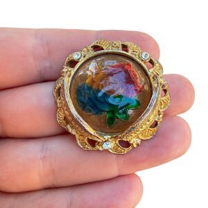 Vintage Jewelry Colorful Rose Brooch Unique Floral Pin